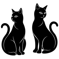  Two Cat is sitting silhouette vector illustration 