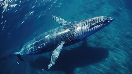 Fototapeta premium Underwater Wildlife: Majestic Humpback Whale Swimming in the Marine World