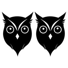 Two Owl head silhouette vector illustration