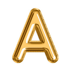 Obraz premium English Letter A in gold foil balloon isolated on transparent background PNG, 3d golden alphabet