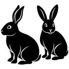 Two Rabbit is sitting silhouette vector illustration 