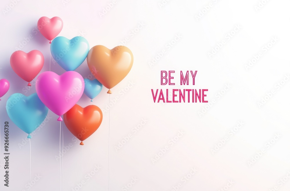 Poster Colorful heart-shaped balloons with the text 