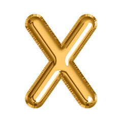 English Letter X in gold foil balloon isolated on transparent background PNG, 3d golden alphabet