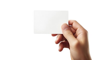 Fototapeta premium Hand holding a blank white card, isolated on white background.