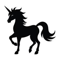 unicorn silhouette vector illustration, black and white