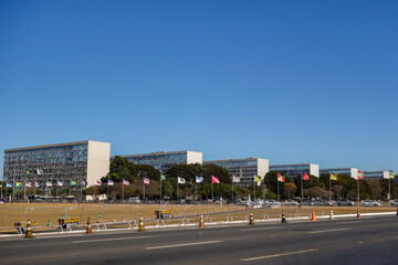 buildings of Esplanade of Ministries in Brasilia, Brazil. Alameda dos Estados avenue