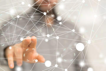 Global network. Blockchain. 3D illustration. Neural networks and artificial intelligence. Abstract