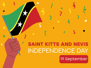 Saint Kitts and Nevis independence day 19 September, Saint Kitts and Nevis flag in hand. Greeting card, poster, banner template