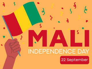 Mali independence day 22 September, Mali flag in hand. Greeting card, poster, banner template