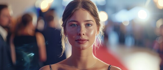 Beautiful Young Woman Posing on a Red Carpet