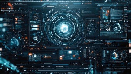 Fototapeta premium Futuristic digital interface with glowing data.