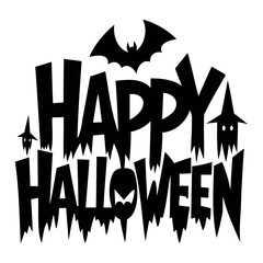 Happy Halloween typography horror text Design with bats, spiders, and pumpkin