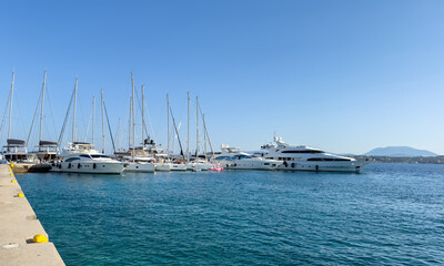 Spetses island, Greece. Yachts and sailing boats anchored at marina