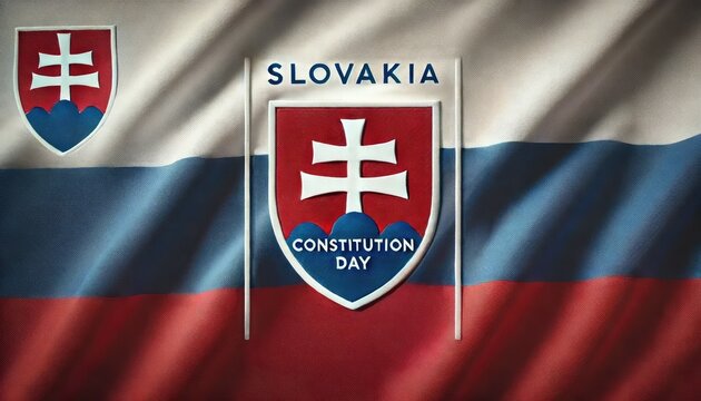 Slovakian flag with the inscription Slovakia Constitution Day