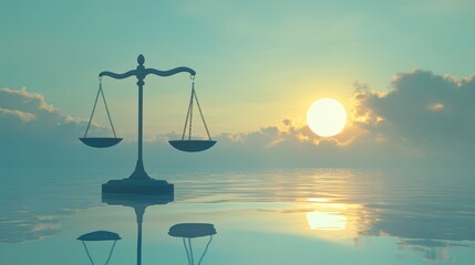 Finding Equilibrium - Symbolic Image of Self-Regulation with Balanced Scale and Calm Sea, Concept of Emotional Control and Stability