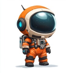 Adorable cartoon astronaut in an orange spacesuit with a large helmet.