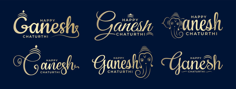 Happy Ganesh Chaturthi Typography, Ganesh Chaturthi Calligraphy Taxt for Indian Festival. Social Media Post, Web Banner, greeting cards,print,t-shirts,posters and banners