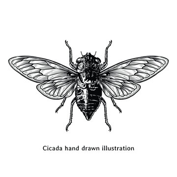 Cicada illustration. Cicada hand drawn illustration in vintage engraving style. Cicadas sketch