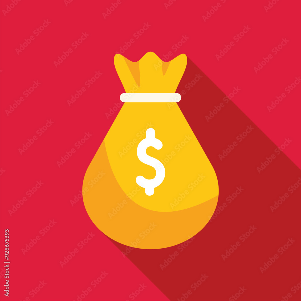 Wall mural golden money bag with dollar sign is standing on red background, concept of wealth and richness