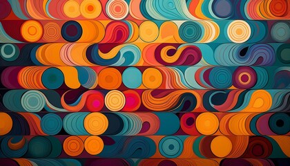 Naklejka premium Vibrant Multicolored Circle Pattern Overlapping in a Harmonious and Artistic Display of Color and Form
