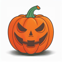 Fototapeta premium Grinning Jack-O'-Lantern with Menacing Eyes. Vibrant Cartoon Style Pumpkin Illustration Featuring Sharp Angles and Bold Shadows on a Crisp White Background, Perfect for Halloween Themed Designs Vector
