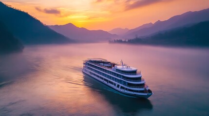 A large cruise ship floating on top of a body of water