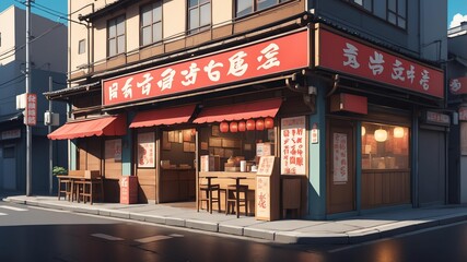 Naklejka premium retro style anime ramen store illustration background