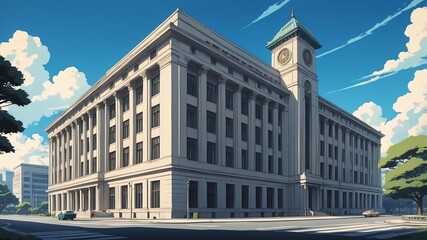Obraz premium retro style anime government building illustration background