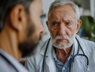 Doctor examining a young man's facial features in a medical office during a check-up