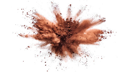 bright chocolate paint color powder festival explosion burst isolated white background.