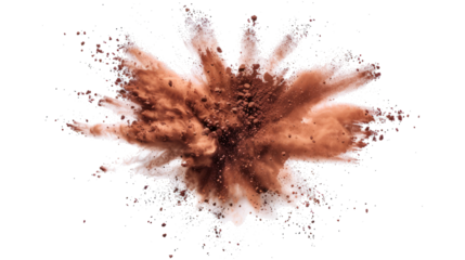 bright chocolate paint color powder festival explosion burst isolated white background.