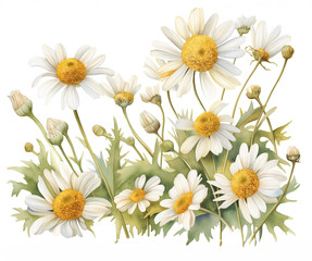 Fototapeta premium Camomile daisy watercolor illustration on white