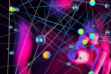 Global network. Blockchain. 3D illustration. Neural networks and artificial intelligence. Abstract