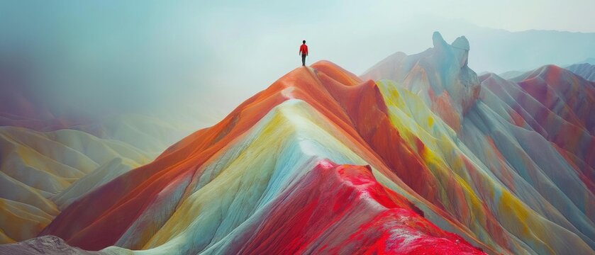 AI generator image of Rainbow Mountain Machu Picchu, Ausangate are the names of large mountains in the Andes. which has many mountains located south of Cusco, Peru