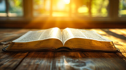 Open Bible with sun rays