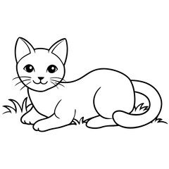 A cute little kitten lying on the grass vector art illustration 