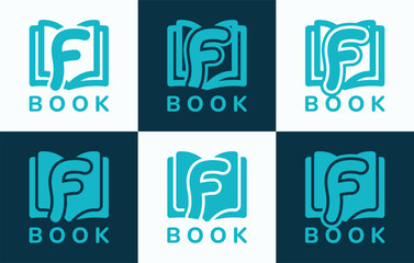Set of letter F book logo. This logo combines letters and book shapes. Perfect for education, schools, tutoring and the likes.