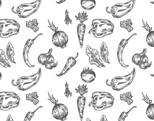 Seamless vector pattern of vegetables and herbs