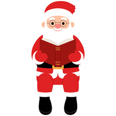 happy santa claus wearing eye glasses is sitting down and reading book illustration 