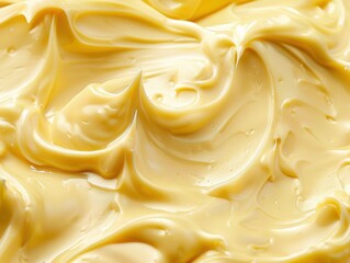 Creamy yellow spread on a flat surface, showcasing smooth texture and swirls