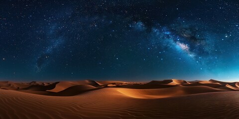 Fototapeta premium A stunning desert landscape under a starry night sky, showcasing the beauty of the Milky Way and golden sand dunes.