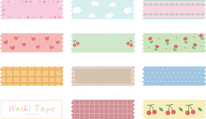 hand drawn Colorful cute Washi Tape Design Element Vector Clip Art illustration