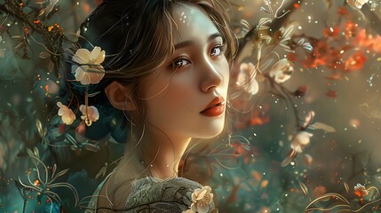 Asian woman in grey dress