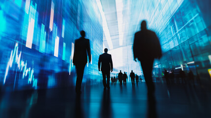 Group of business people silhouettes in modern office building and business innovative network concept. Human resources