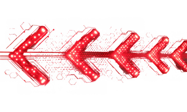Red LED Arrows with Hexagonal Patterns - Powered by Adobe