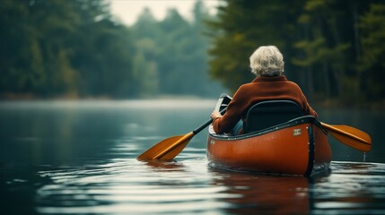 A person in a canoe paddling on a lake