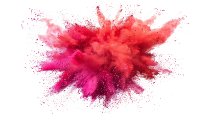 A succinct depiction of a red paint color powder festival explosion, isolated against a transparent background	