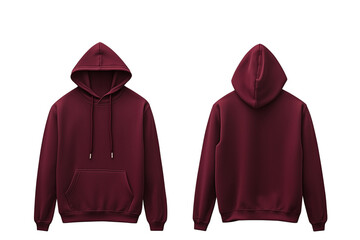 Classic brownish red hoddie displayed front and back view isolated on white background 