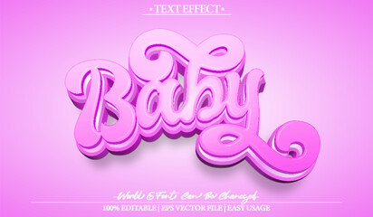 Baby  Vector Text Effect Editable Alphabet  Pink Child Fun Newborn Kid