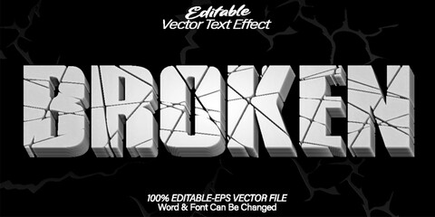 Broken Vector Text Effect Editable Alphabet Crack Crash Break